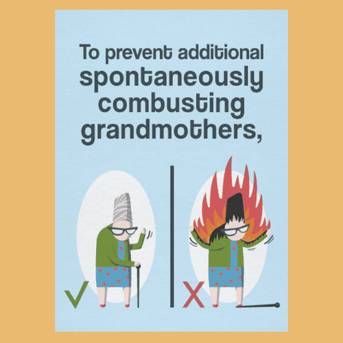 Present design with the title 'A card to make me giggle and help the world.'