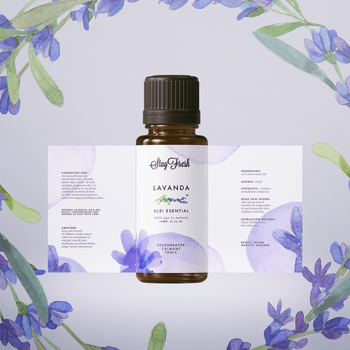 Watercolor label with the title 'Label for essencial oil'