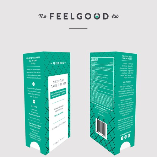 Professional packaging with the title 'Packaging design for natural pain cream'