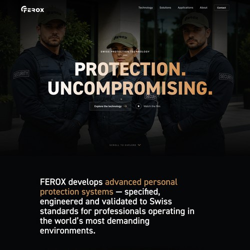 Product website with the title 'FEROX - Personal protection systems'