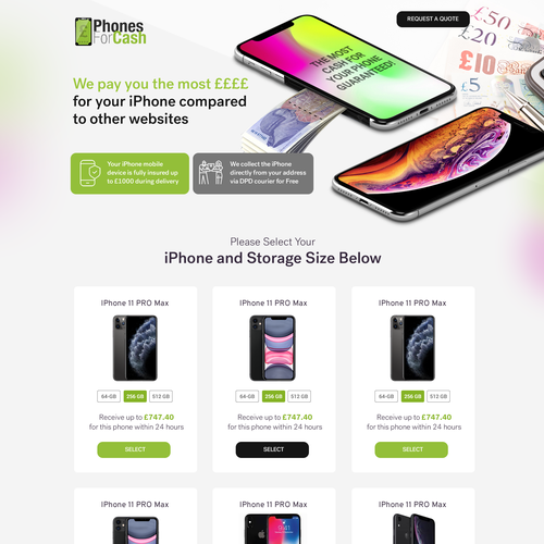 Sketch website with the title 'creative web page design for selling mobile/iphone'