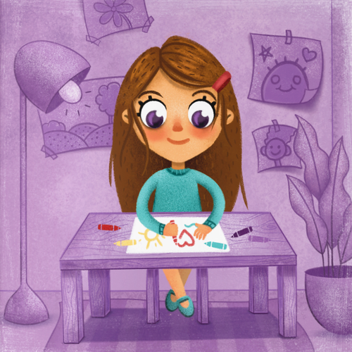 Character artwork with the title 'Illustration for the book "Right Now, I'm Fine"'