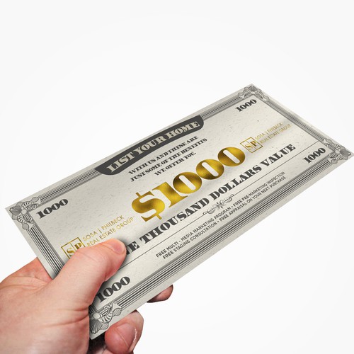 Voucher design with the title 'Coupon SP Real Estate Group $1000'