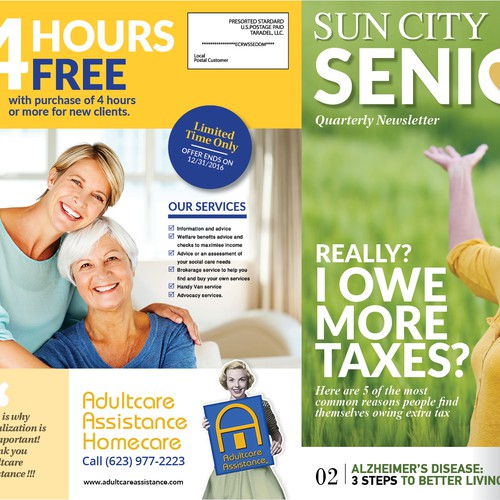 Newsletter design with the title 'In contest Design 11 x 17 EDDM template to share senior news and updates.'