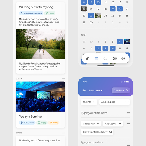 UI design with the title 'Journal Application Design'