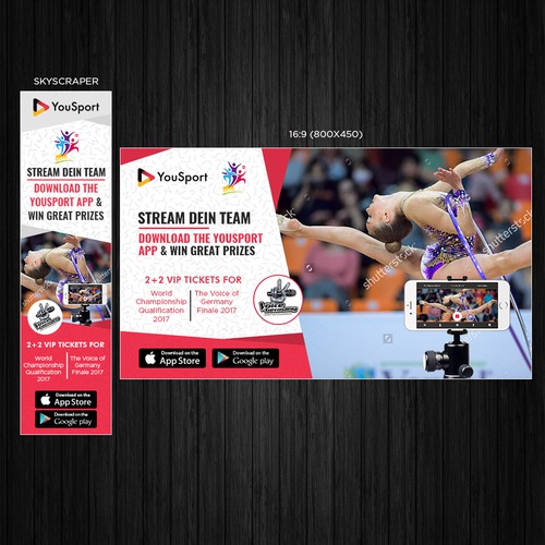Gymnastics design with the title 'Banner ads design for YouSport video app'