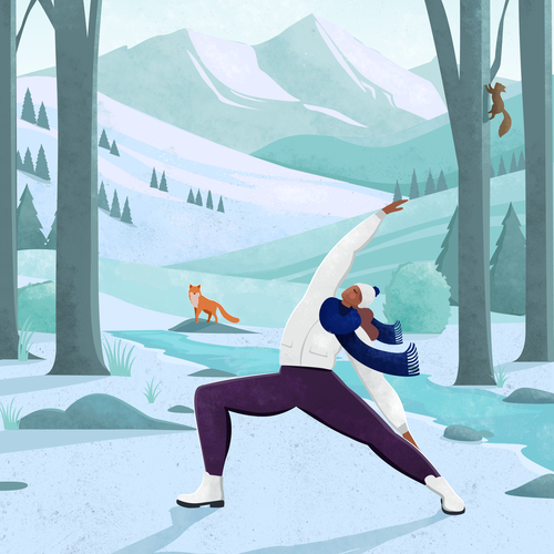 Yoga illustration with the title 'Yoga for Everyone illustrations for a calendar'