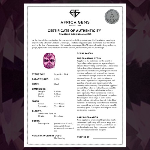 Certificate design with the title 'Certificate design for gemstone supplier'