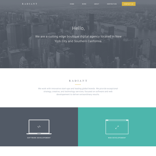 One page website with the title 'Clean minimal agency concept'