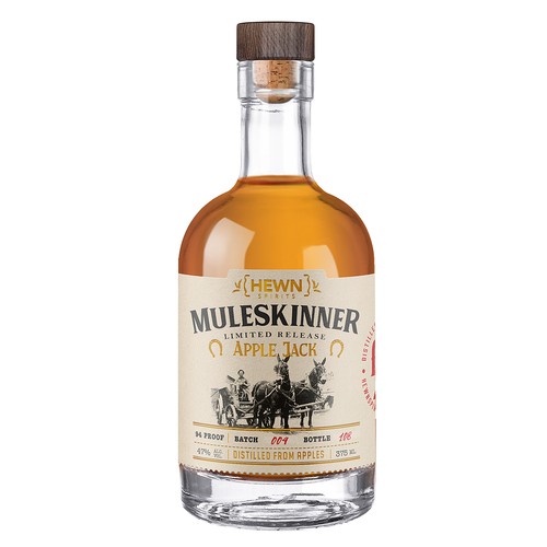 Alcohol packaging with the title 'Muleskinner Apple Jack'