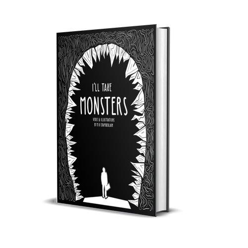 Monster artwork with the title 'I'll Take Monsters - Book Cover'