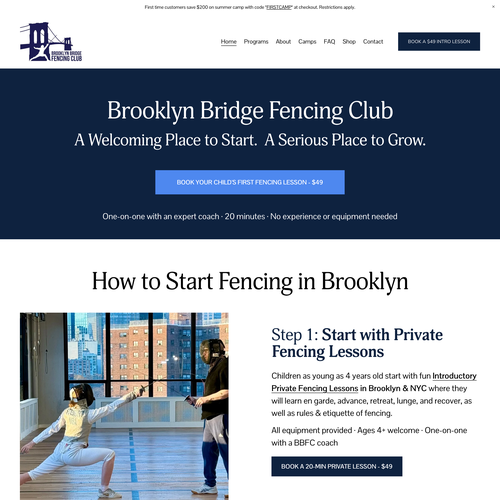 Website with the title 'Brooklyn Bridge Fencing Club'