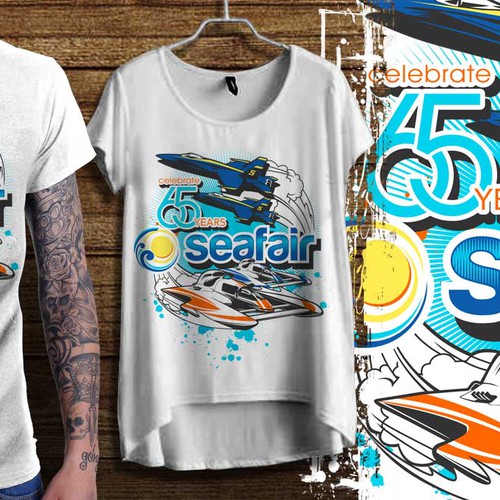 Plane design with the title 'Seafair 65th Anniversary Event Shirt'