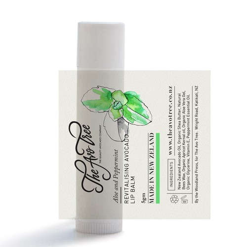 Lipstick design with the title 'Label and Illustration design for The Avo Tree'
