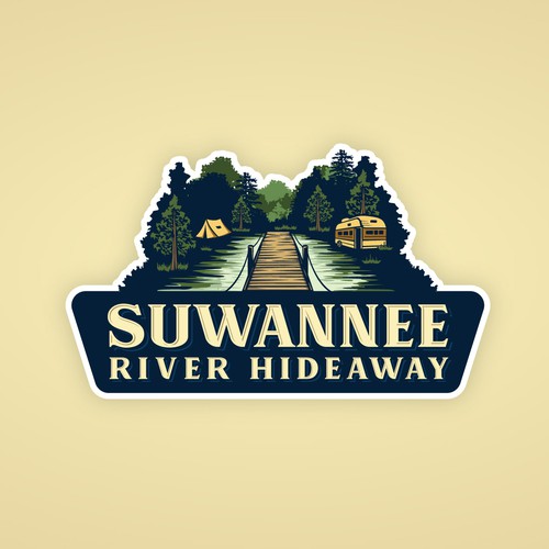 Tent design with the title 'Campground logo for Suwannee River Hideaway'
