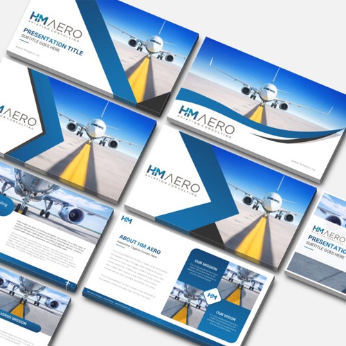 Aviation design with the title 'Aviation PowerPoint Presentation - Contest Winner'