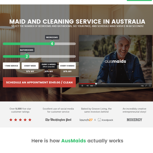 Service website with the title 'Modern, Startup Website for AusMaids!'