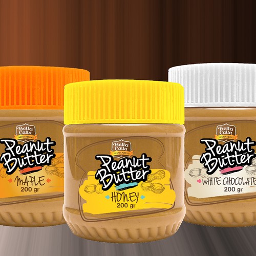 Illustrated label with the title 'New label for peanut butter in Asia'