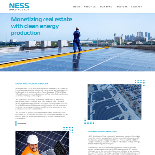 Solar design with the title 'Website for renewable energy infrastructure company'