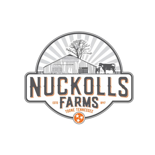 Barn logo with the title 'Vintage logo for a cattle farm.'