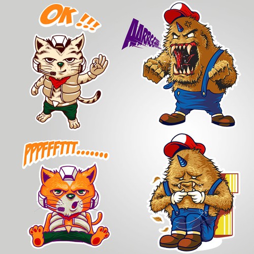 Chat design with the title 'Create 3 Unique Video Game Inspired Cartoon Characters for Stickers in Mobile App!'