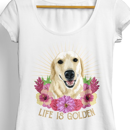 Tropical t-shirt with the title 'Golden Retriever Design'