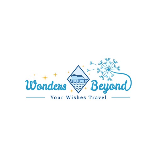 Cruise ship logo with the title 'Wonders Beyond Your Wishes Travel Logo Design'
