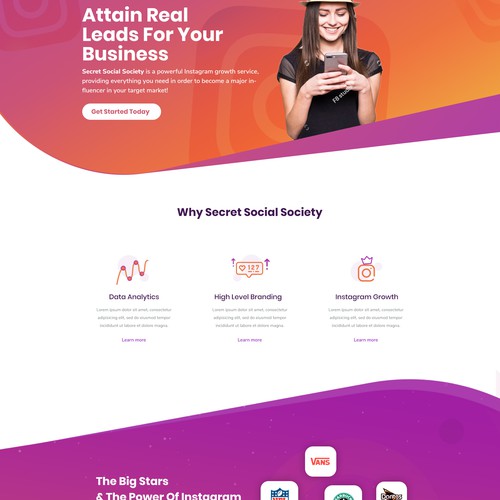 Orange website with the title 'Instagram software company'