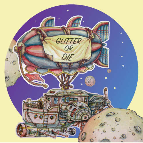 Laptop design with the title 'fly to the moon'