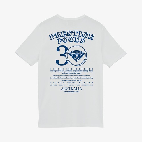 Comic t-shirt with the title 'Prestige Foods 30th Anniversary T shirt'