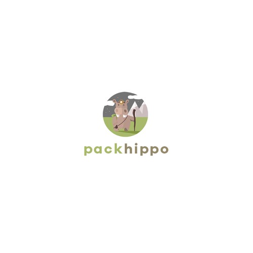 Hiking logo with the title 'Hippo Character'