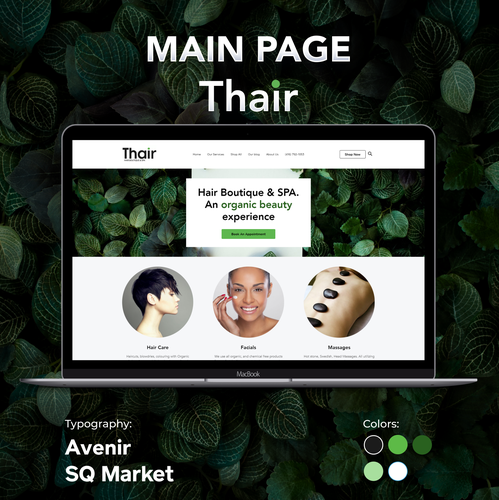 Hair salon design with the title 'Thair'