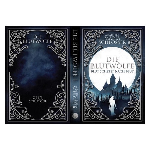 Dark fantasy book cover with the title 'DIE BLUTWÖLFE 01 - Blut schreit nach Blut'