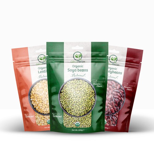Non-GMO packaging with the title 'Organic Beaned Food'