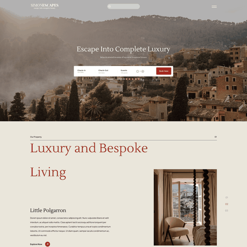 Hotel website with the title 'Resort & hotel web design'