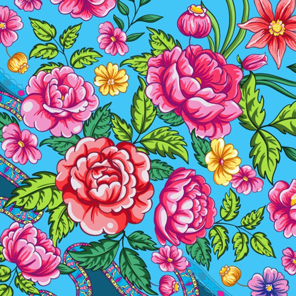 Print illustration with the title 'Floral and Leopard Scarf design'