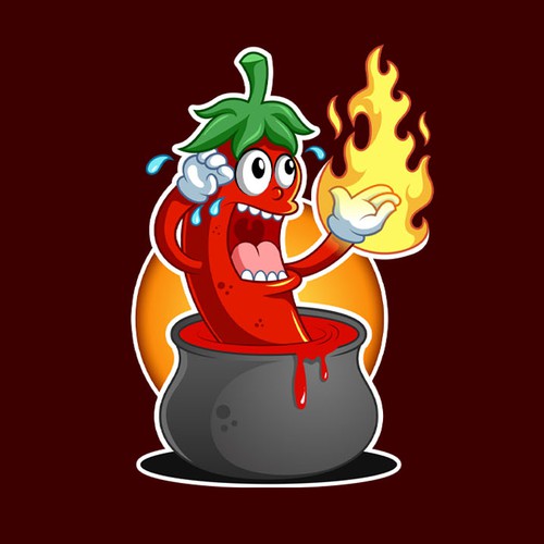 Chili pepper logo with the title 'Hot Chili Cartoon Mascot'