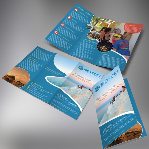 Tri-fold design with the title 'Create an exciting/adventurous/fun/professional brochure for Beyond Student Travel'