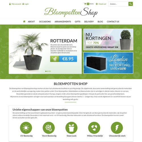 Nature website with the title 'Attractive homepage for my webshop'