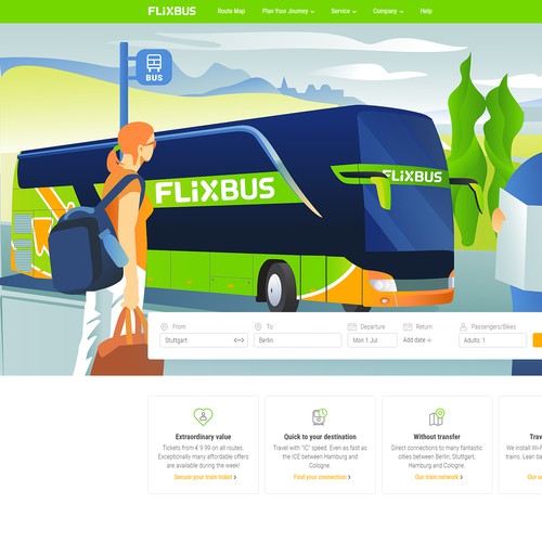 Travel illustration with the title 'Illustration for Flixbus'