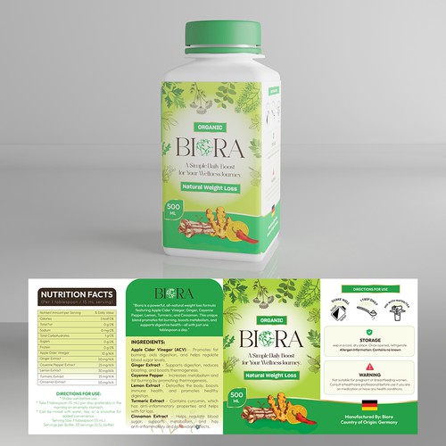Herbal packaging with the title 'Biora natural weight loss supplement label design '