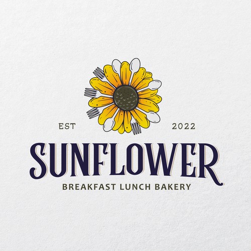 Sunflower design with the title 'A logo for neighborhood scratch-made sandwich shop'