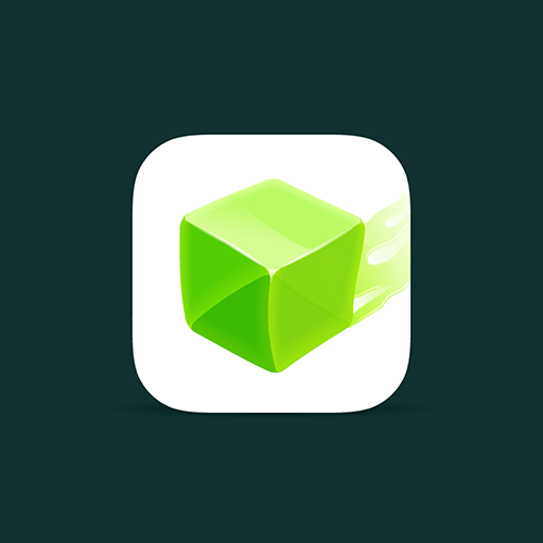 Cube design with the title 'Jelly's Quest App Icon'