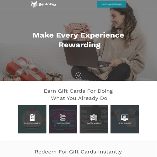Award design with the title 'Homepage for Rewards Brand to appeal to users that want to earn money in exchange for completing task'