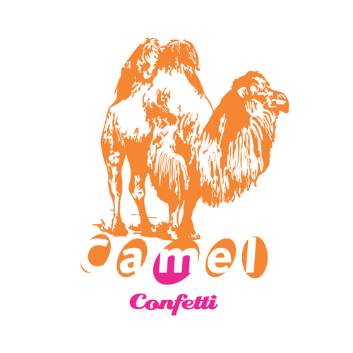 Pop art logo with the title 'Camel Confetti'