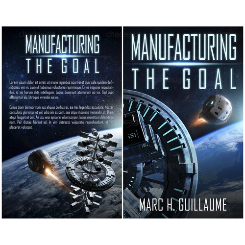 Spaceship design with the title 'Space station and Earth below'