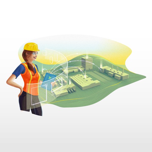 Factory design with the title 'Banner image illustration for a software company'