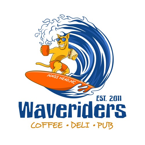 Rider design with the title 'Waveriders Coffee Deli Pub'