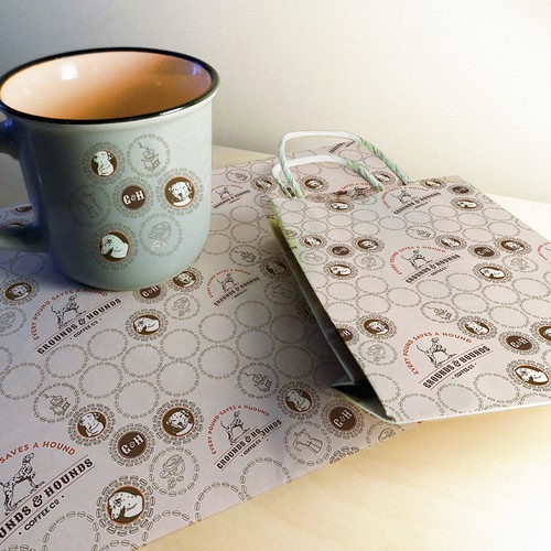 Coffee shop artwork with the title 'Grounds and Hounds Coffee'