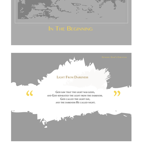 Print artwork with the title 'Genesis: God's Creation Book Trilogy Inner Page Designs'